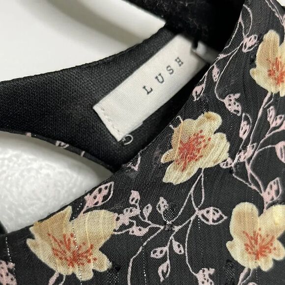 SALE LUSH Floral Open Back Long Sleeve Mini Dress Black and Yellow Size Small - Picture 4 of 5